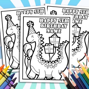 Dinosaur Happy Birthday Coloring pages, Custom, Personalized Party Decor