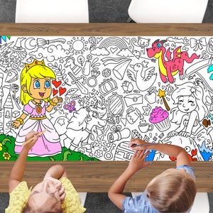 Princess Coloring Sheet, Jumbo Coloring Book Page, Fantasy Theme Giant Coloring Poster