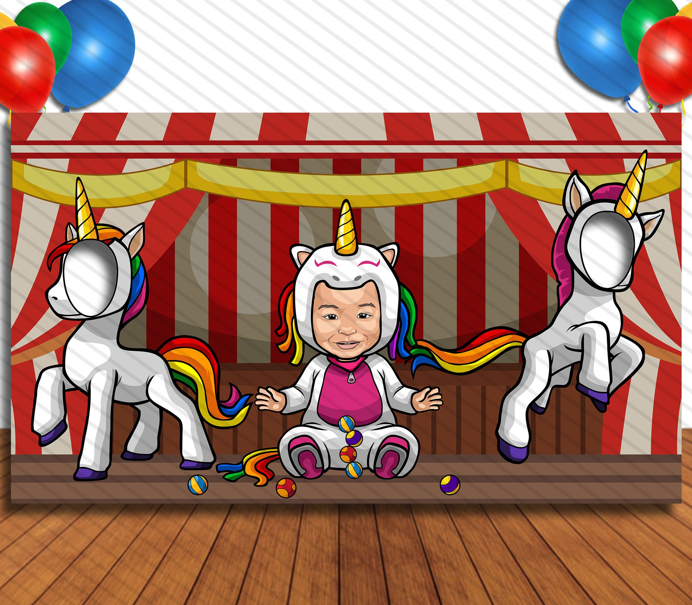 Unicorn Theme Baby Birthday Custom Artwork Hole in Face Party Selfie Photo Prop Party Decoration