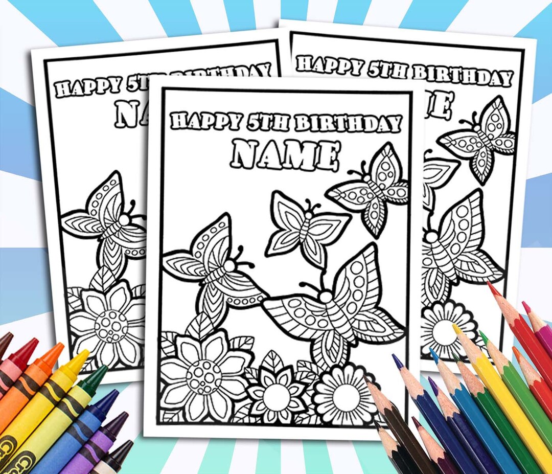 Butterflies Happy Birthday Coloring Pages, Custom, Personalized Party ...