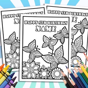 Butterflies Happy Birthday Coloring pages, Custom, Personalized Party Decor