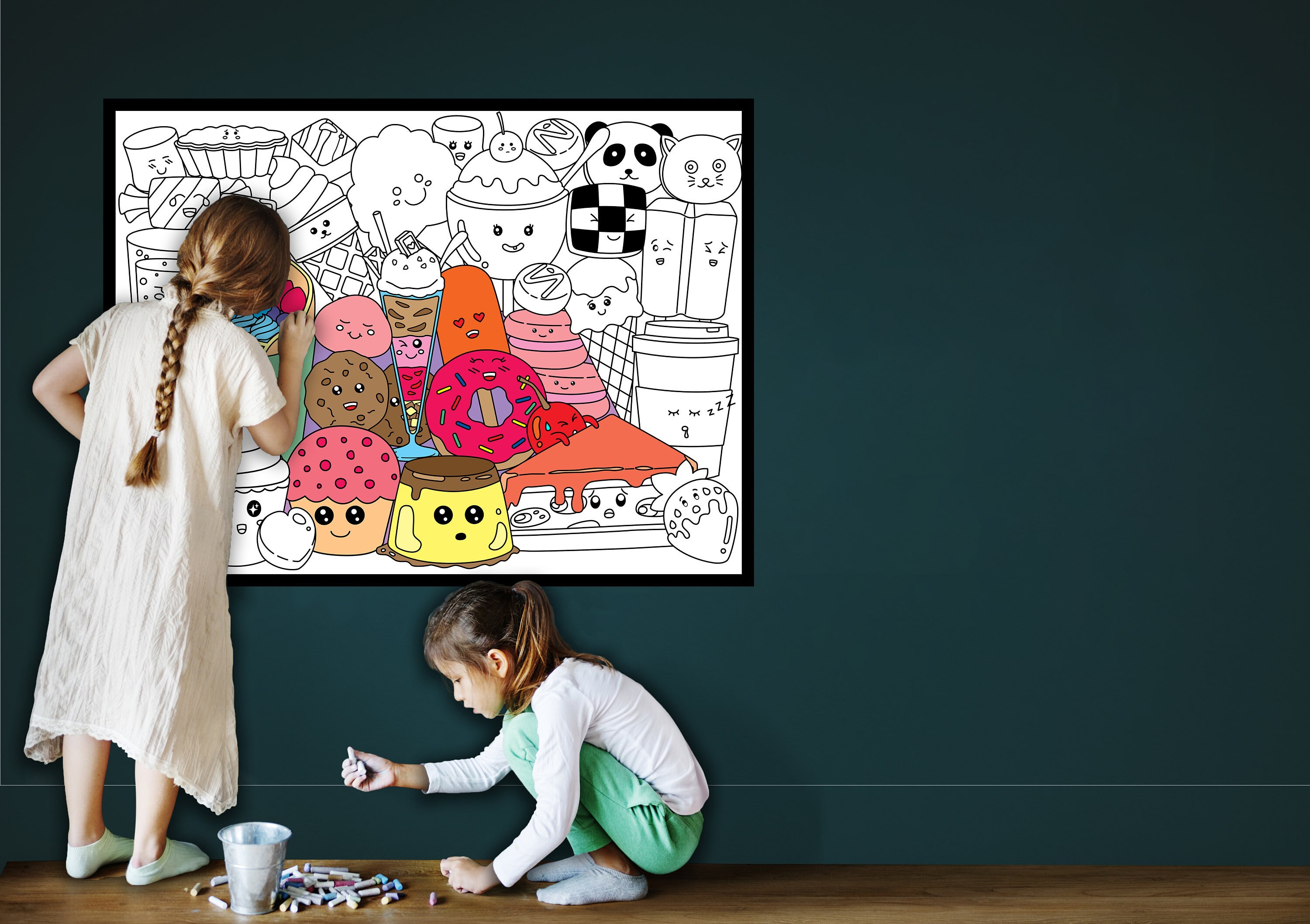 Large Kawaii Sweets Coloring Page Candy Food Coloring sheet | Etsy