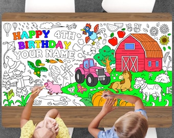 Barnyard Coloring Page, Custom Farm Theme Birthday Sheet, Jumbo Coloring Book Pages, Personalized Theme Giant Coloring Poster