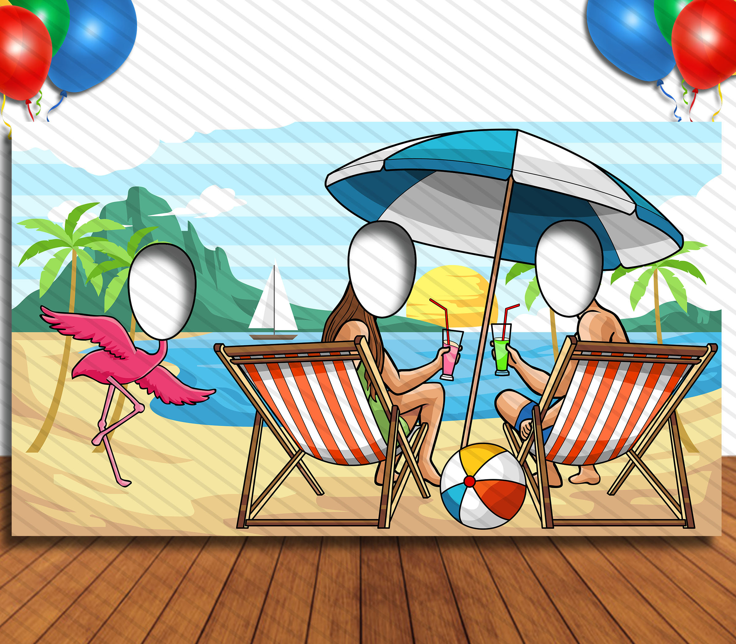 Beach Theme Face Cutout 42x72 Photo Standin Party Selfie Photo Prop
