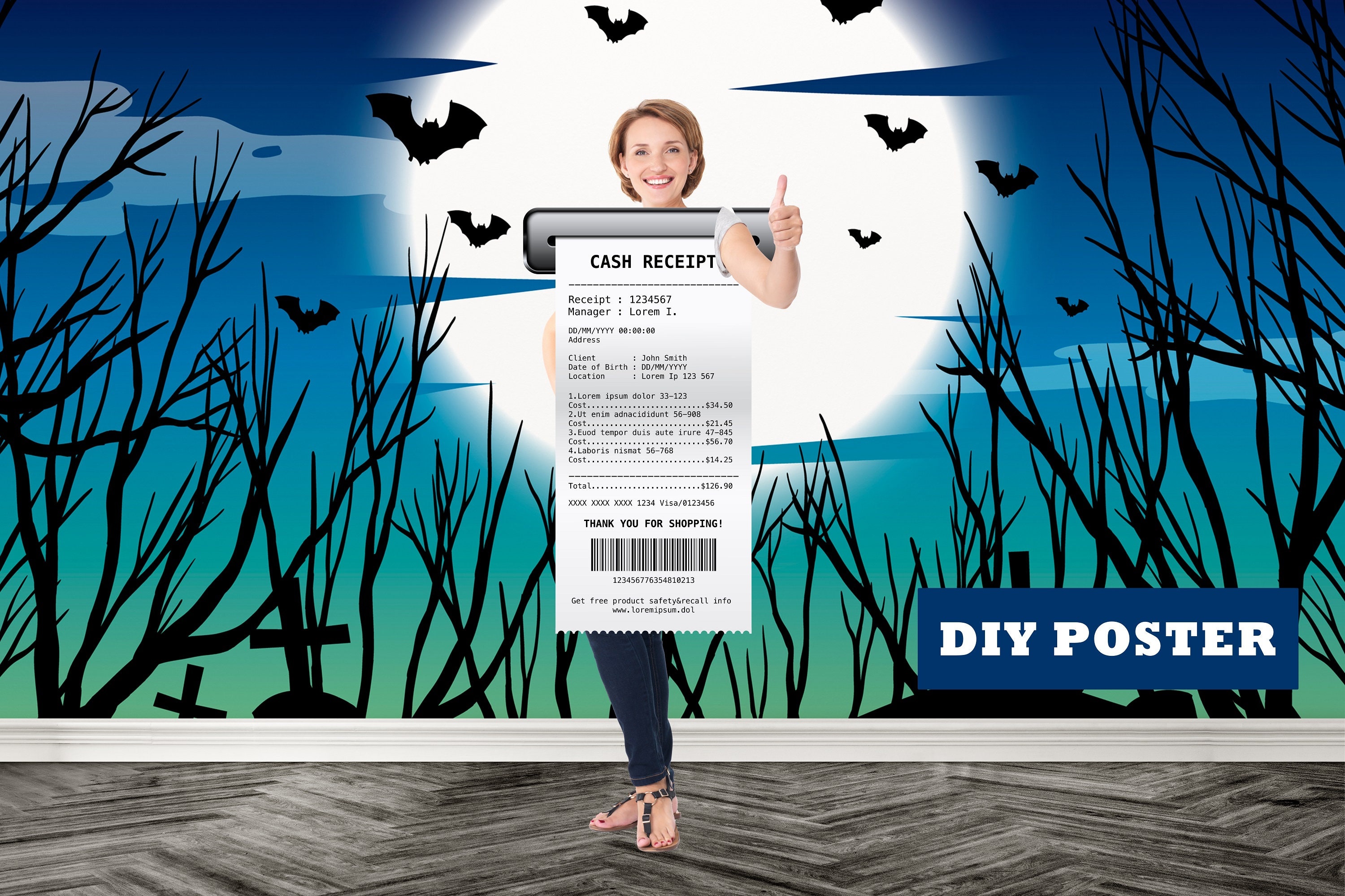 Cash Receipt Halloween Costume, Photo Prop, DIY Poster, Photo Booth ...