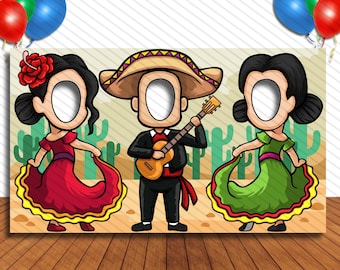 Mariachi Band DIY Hole In Face Cutout: Mexican Fiesta Party Selfie Prop (42x72&quot;)
