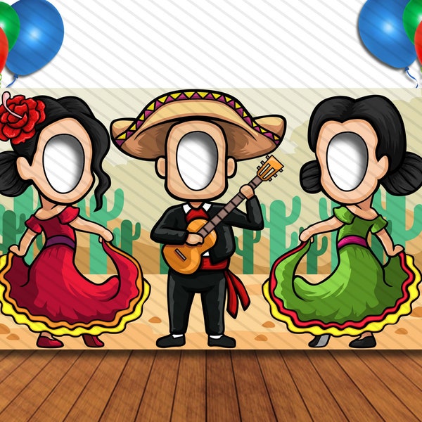 Mariachi Band and Dancers, Hole in Face, Party Selfie  Photo Prop, Mexican Decoration