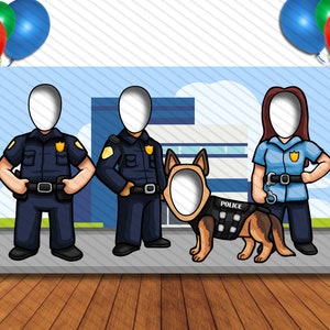 Police Officers, Emergency Heroes, Workers Theme, 42x72&quot; Photo Standee, Face Hole Cutout, Face in Hole, Fun Party Selfie Photo Prop
