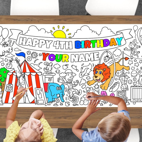 Circus Coloring Page, Custom Carnival Birthday Sheet, Jumbo Coloring Book Pages, Personalized Theme Giant Coloring Poster