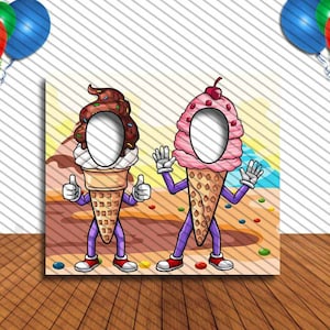 Ice Cream Cones, Ice Cream Party Theme Decoration, 36x42&quot; Photo Standee, Face Hole Cutout, Face in Hole, Fun Party Selfie Photo Prop