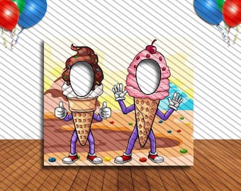 Ice Cream Party Photo Standee: 36x42&quot; Face Hole Banner