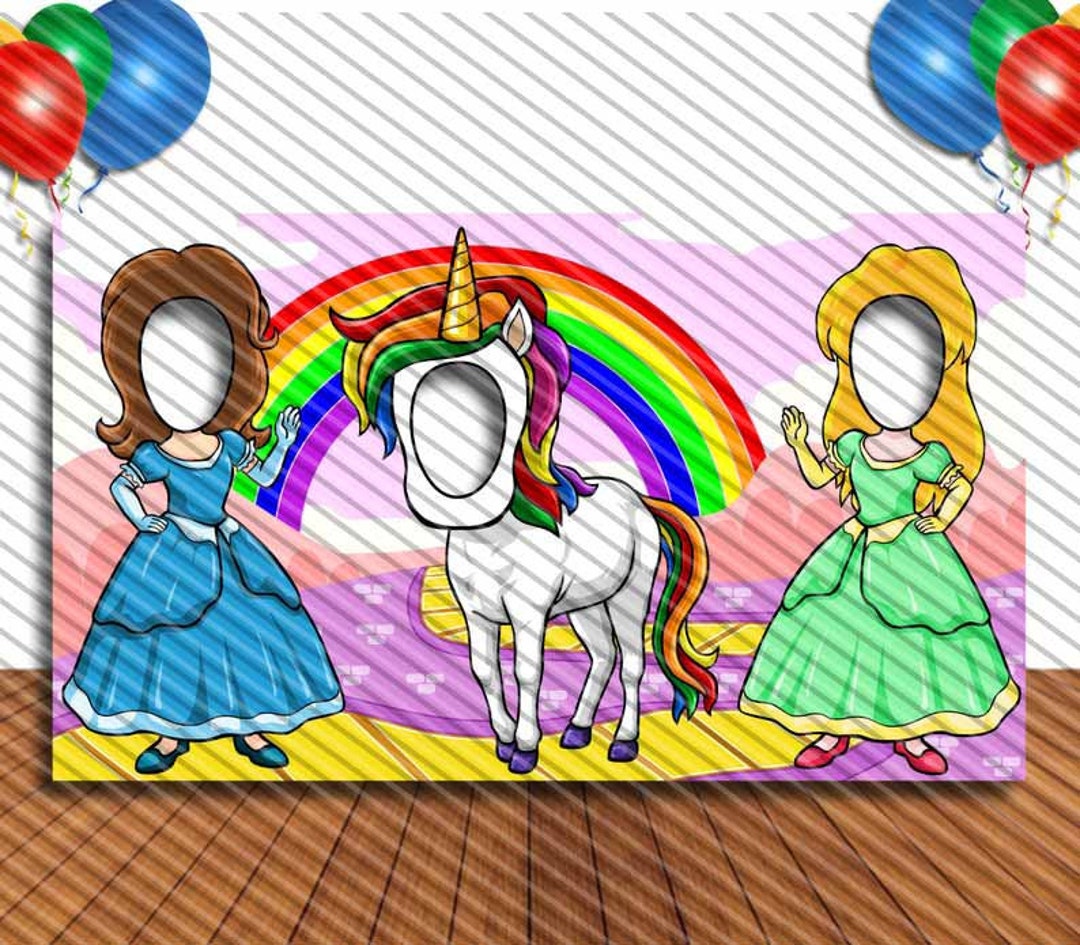 Princess Unicorn Birthday DIY Hole in Face Cutout: Fairy Tale