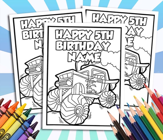Monster Truck Happy Birthday Coloring Pages Custom | Etsy