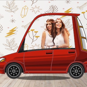 Red Hatchback Car Photo Booth Frame: Vehicle Theme DIY Party Props