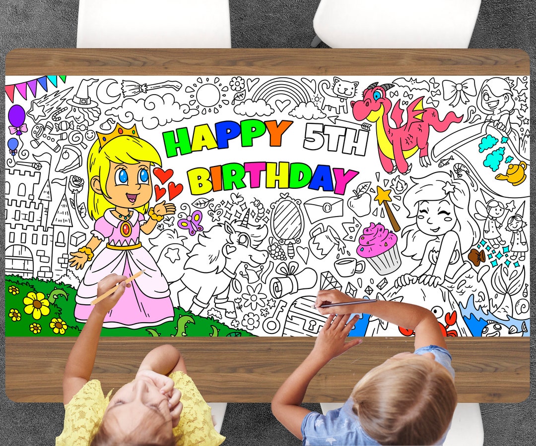 Princess Coloring Page, Custom Birthday Coloring Sheet, Jumbo Coloring
