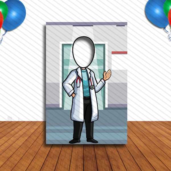 Doctor Cutout, Hole in Face, Party Selfie Photo Booth Prop, Medical Theme Birthday