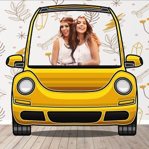 Yellow Beetle Car, Photo Booth Selfie Frame, DIY Poster, Vehicle Theme ...