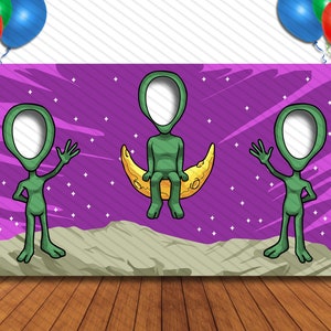 Friendly Aliens, Extraterrestrial Theme, 42x72" Photo Standee, Face Hole Cutout, Face in Hole, Fun Party Selfie Photo Prop