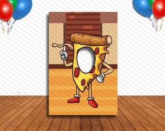 Pizza Party, Hole in Face Cutout Banner, 24x36" Standee, DIY Selfie Backdrop Props