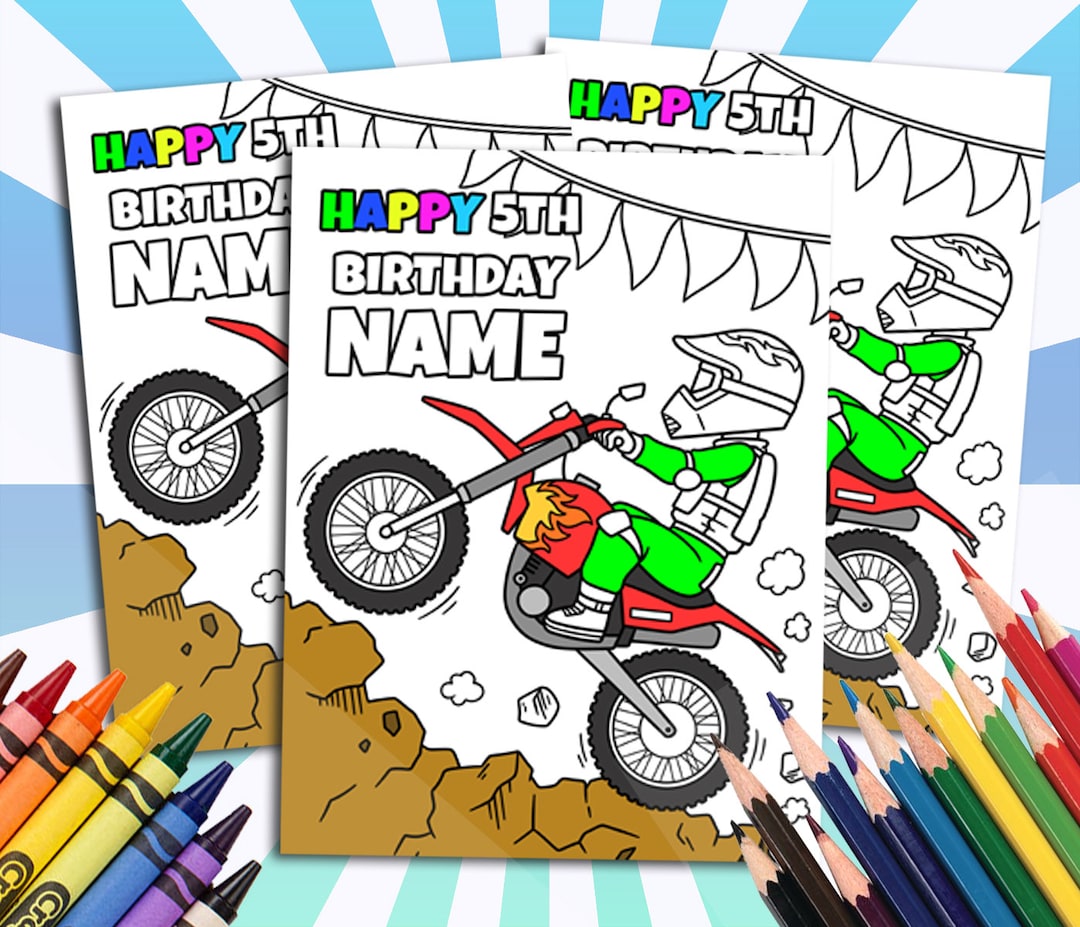 Dirt Bike Happy Birthday Coloring Pages, Custom, Personalized Party ...