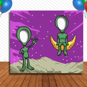 Friendly Aliens, Extraterrestial Theme, 36x42" Photo Standee, Face Hole Cutout, Face in Hole, Fun Party Selfie Photo Prop