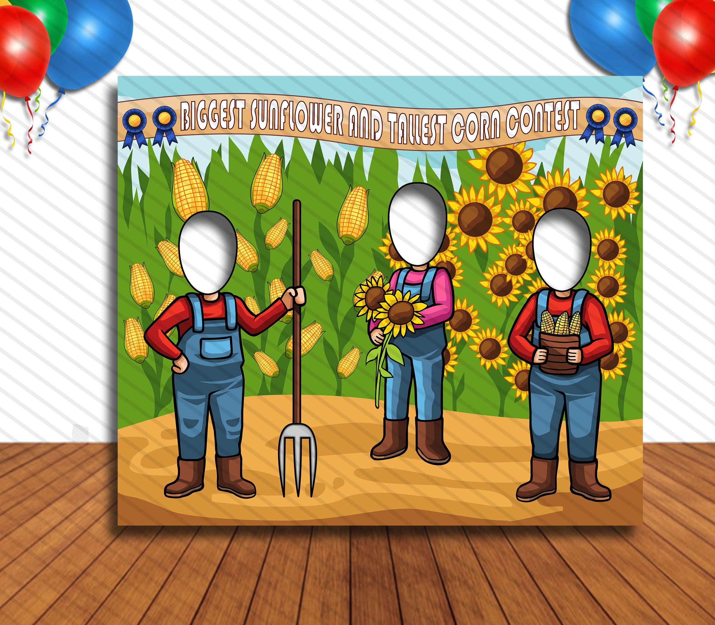 Sunflower & Corn Photo Standee: DIY Farming Party Prop (36x42")