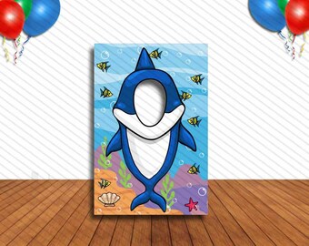 Shark, Hole in Face Cutout Banner, 24x36" Standee, DIY Party Selfie Backdrop Props