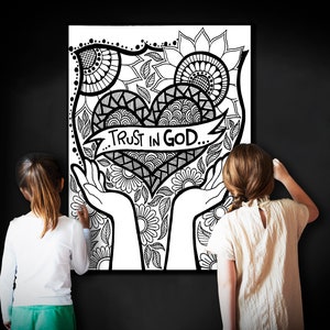 Trust in God, Abstract Large Coloring Page, Abstract Coloring sheet, Jumbo Coloring book pages, Christian themed Giant Coloring Poster