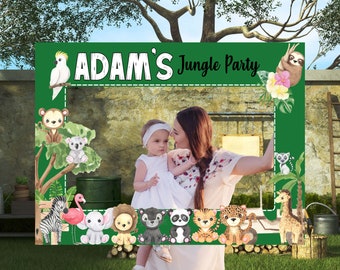 Jungle Animal Party, Photo Booth Selfie Frame, DIY Personalized Backdrop Prop