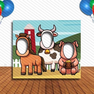 Horse Cow Pig, Farm Animals Theme, 36x42" Photo Standee, Face Hole Cutout, Face in Hole, Fun Party Selfie Photo Prop