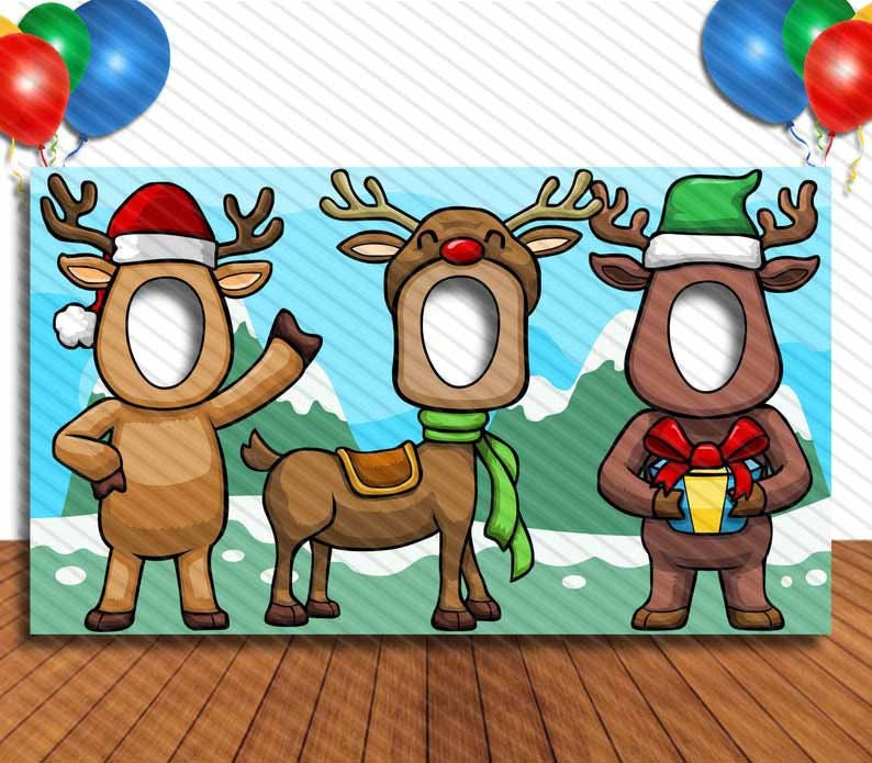 Reindeer Christmas DIY Hole in Face Cutout Winter Party Selfie Prop
