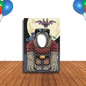 Frankenstein and a Bat, Halloween Party Decoration, 24x36" Photo Standee, Face Hole Cutout, Face in Hole, Fun Party Selfie Photo Prop