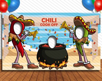 Chili Cook-Off, Hole in Face Cutout Banner, 42x72" Standee, DIY Party Selfie Backdrop Props