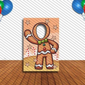 Gingerbread Man, Christmas Party Decoration, 24x36" Photo Standee, Face Hole Cutout, Face in Hole, Fun Party Selfie Photo Prop