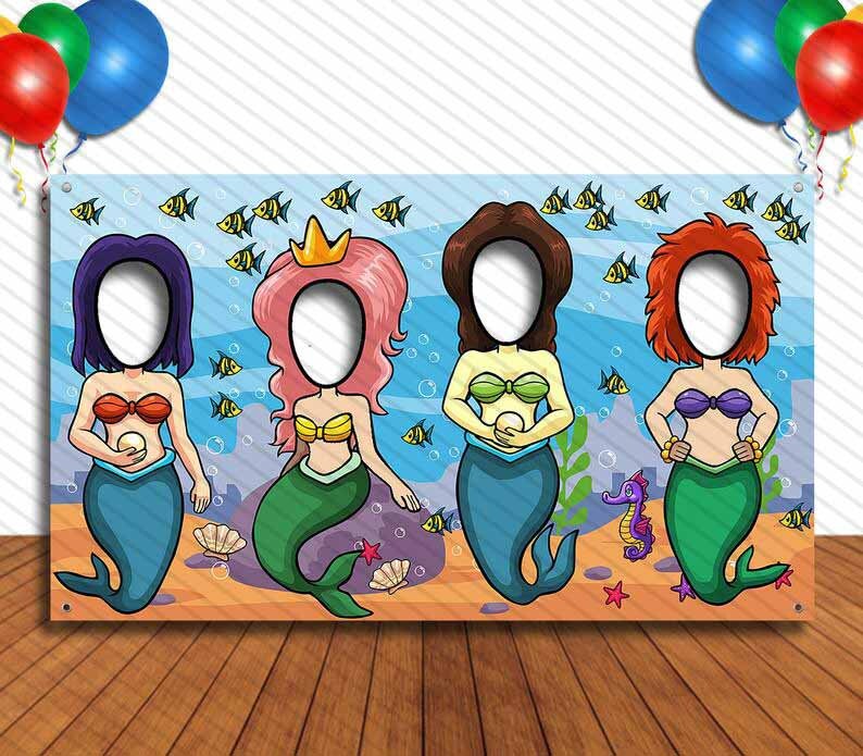 thumbnail image 2 of Mermaid Face-in-Hole Photo Backdrop | 5x3.3 Ft | Party Photo Booth Prop | Under The Sea Birthday Decor 2 of 3