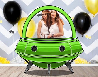 Green Spaceship, Photo Booth Selfie Frame, DIY Poster, Vehicle Theme Party Prop