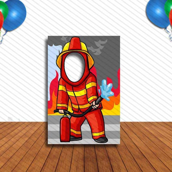 Banner recortado de bombero con agujero en la cara, 24 x 36 pulgadas, fondo de selfie para fiesta de bomberos