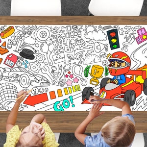 Racecar Coloring Sheet, Jumbo Coloring Book Page, Animal Theme Giant Coloring Poster
