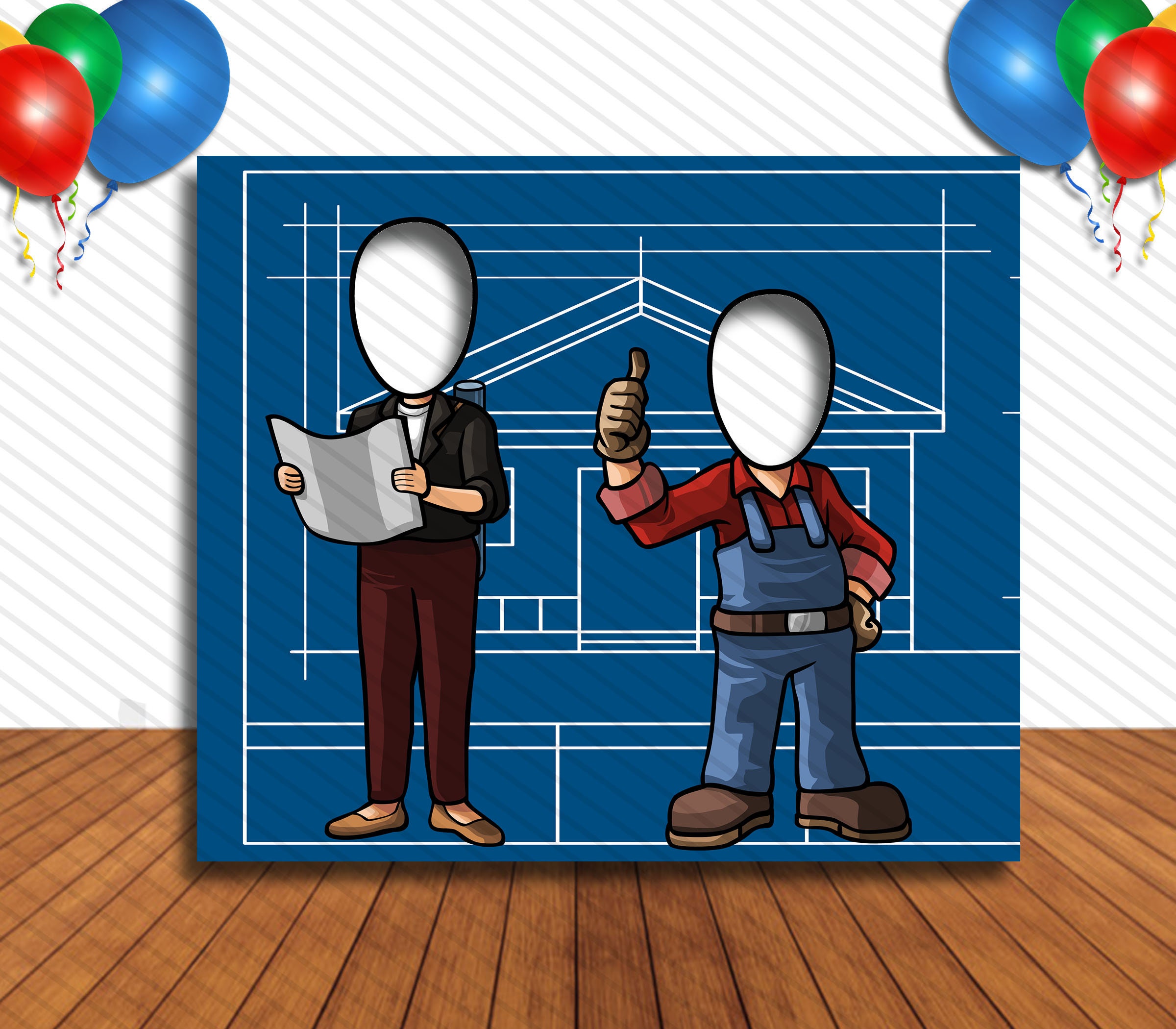 Construction Themed Party Face in Hole Face Cutout Head in Hole Party Selfie Photo Booth Prop