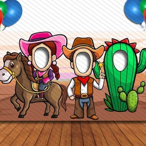 Cowboy, Cowgirl, Cactus, Western Theme Decoration, 42x72&quot; Photo Standee, Party Selfie Photo Prop