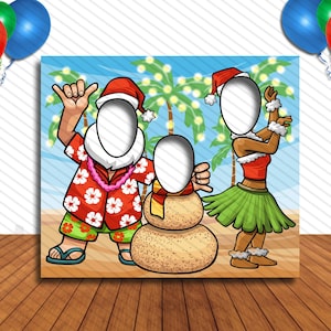 Hawaiian Christmas Cutout, Hole in Face, Party Selfie Photo Booth Prop, Hawaiian Theme Birthday