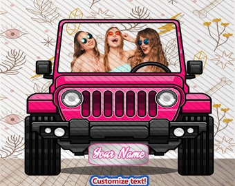 Pink Car, Photo Booth Selfie Frame, DIY Poster, Vehicle Theme Party Prop