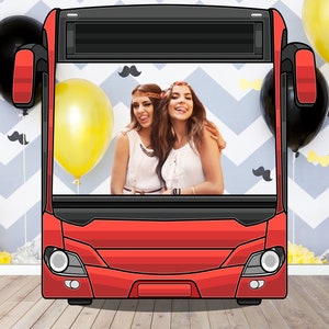 Red Bus, Photo Booth Selfie Frame, DIY Poster, Vehicle Theme Party Prop