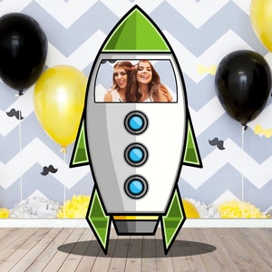 Green Rocket Ship, Vehicle Theme, DIY Photo Booth Props, Photo Booth Selfie Frame for Guests, Mini Photo Backdrop Ideas