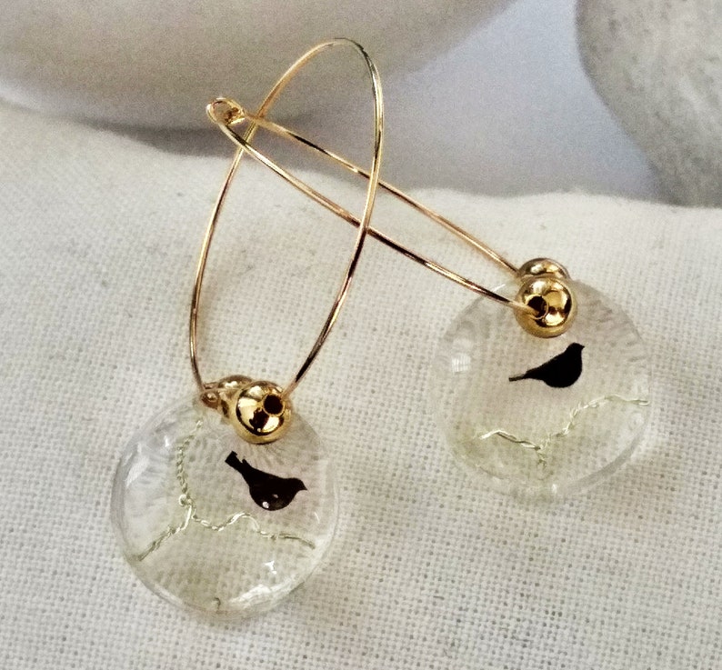 jewel nature-inspired,minimalist Creole earrings bird on a branch fine,golden boho wedding jewel gold-plated