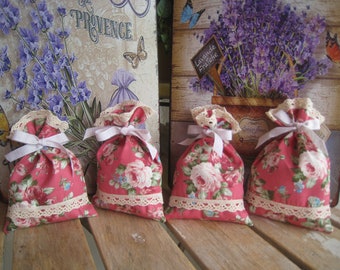 lot de 4 sachets de lavande 'style shabby' ton de rose