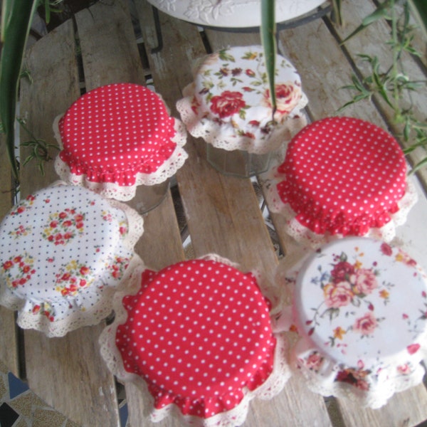 lot de 6 charlottes pour pot de confiture /style campagne  /ton de rouge /