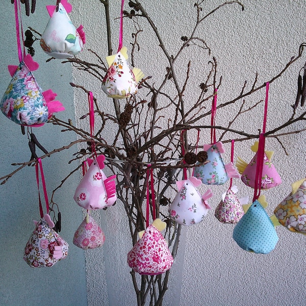 set of 12 chickens in shabby fabric /easter decoration /kitchen /bedroom /office /