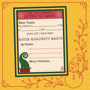 Top Secret Letter to Santa, Fill-in the blank, Wunschliste, Brief an den Weihnachtsmann
