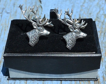 Stag Cufflinks, Pewter Stag Cuff Links Handcast in Pewter